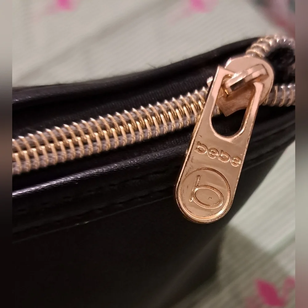 EUC Vintage Y2K Bebe Black Bling Vegan Travel Makeup Beauty Cosmetic Pouch Bag